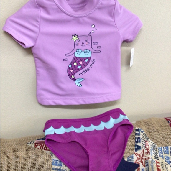 NWOT Carters Size 6 Months Baby Girl 2 PC Swimwear “PURRR-MAID” Lavender/ Blue - Picture 11 of 13